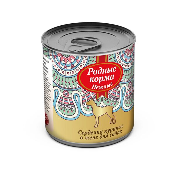 РОДНЫЕ КОРМА для собак консервы 240г Нежные Сердечки куриные в желе