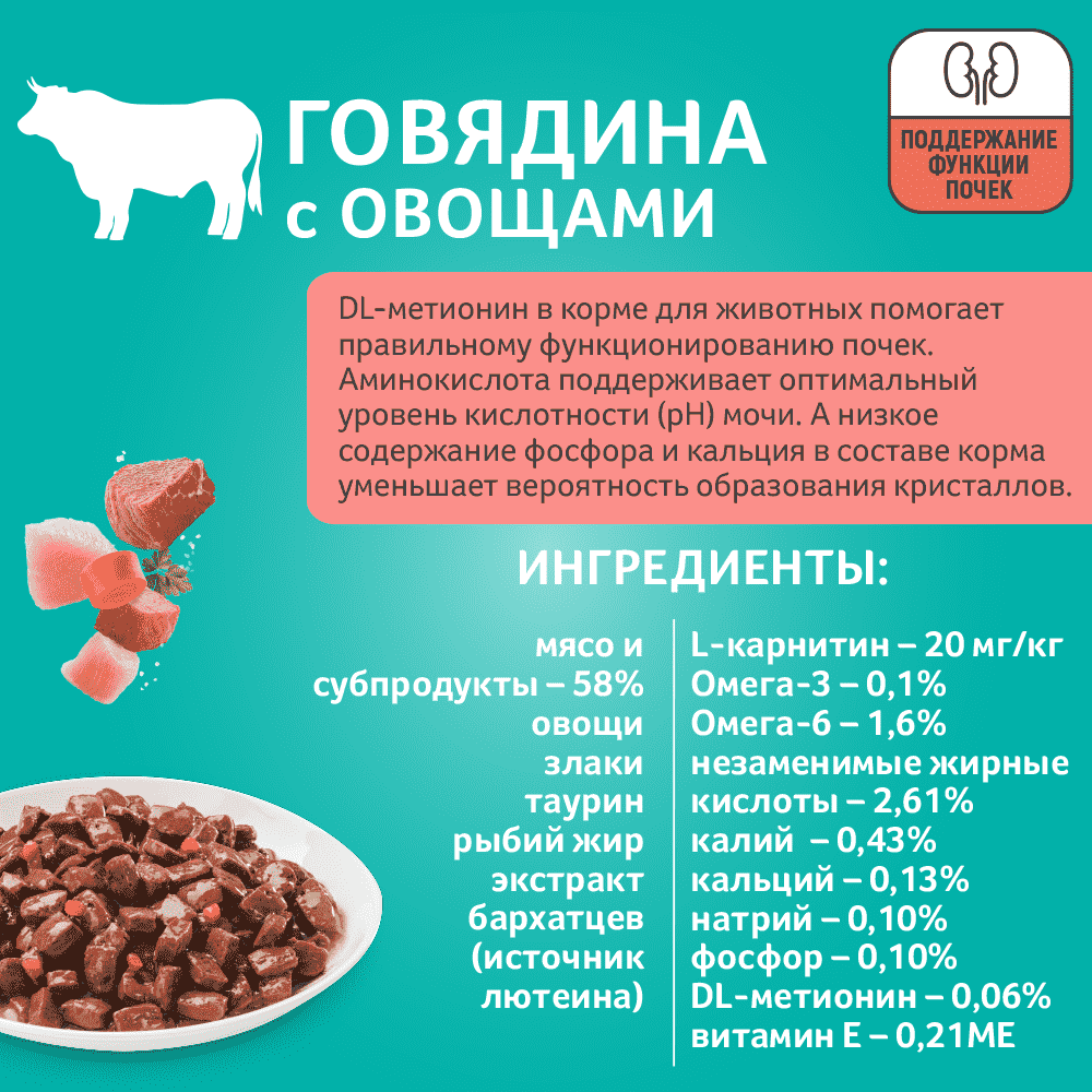 

Влажный корм для кошек Зоогурман Sterilized Говядина с овощами 85 г