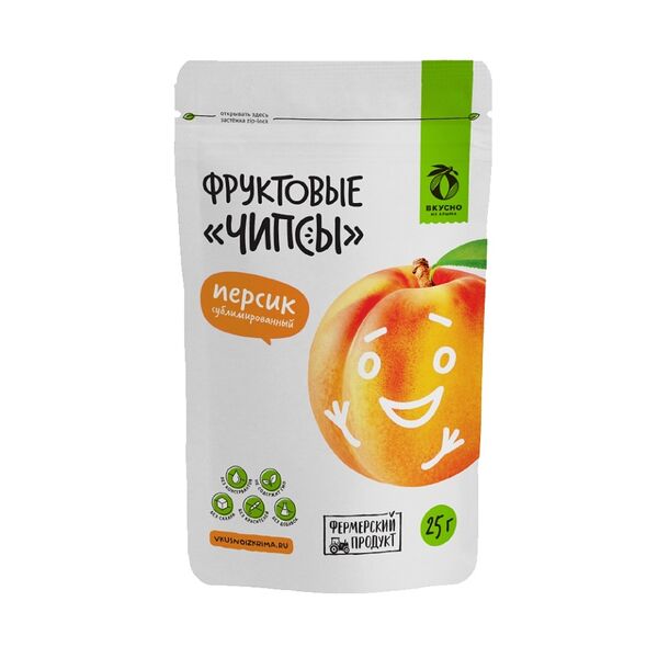 Чипсы фруктовые Вкусно из Крыма Персик сублимированный без сахара 25г, Россия