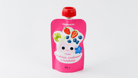 Пюре из яблок, клубники и голубики, 90 г