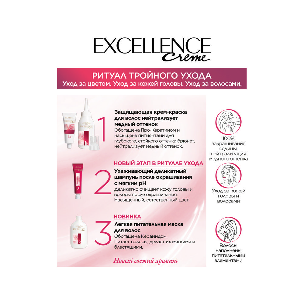 

Стойкая крем-краска для волос L'Oreal Paris Excellence, оттенок 6.00 Темно-русый 192 мл