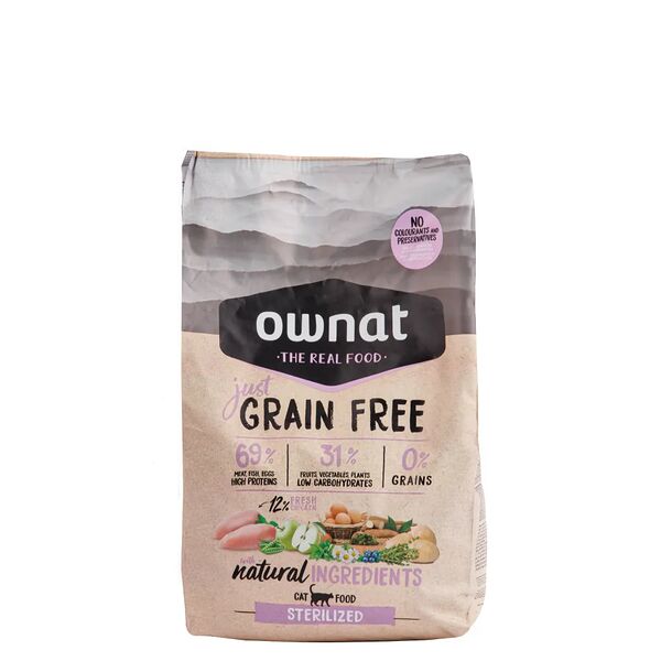 GRAIN FREE JUST сухой корм Ownat для стерилизованных кошек беззерновой, с курицей