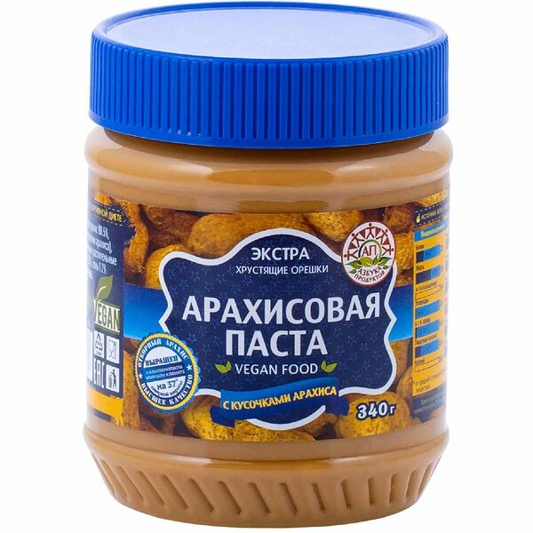 Паста арахисовая Азбука Продуктов Экстра с кусочками, 340г