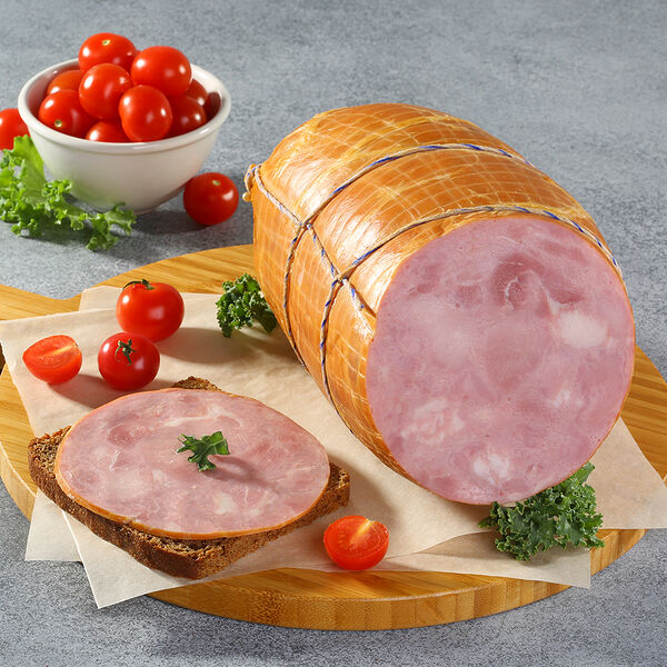 Ветчина МясновЪ По-Царски варёная в натуральной оболочке (синюга)