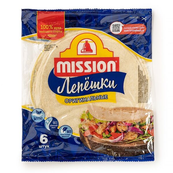Лепешки Mission Тортильи пшеничные оригинальные 6 шт 250 г