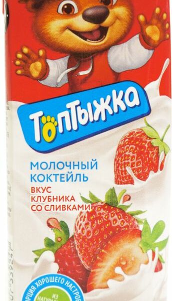 Коктейль молочный Топтыжка клубника со сливками ультрапастеризованный 3.2% 200г