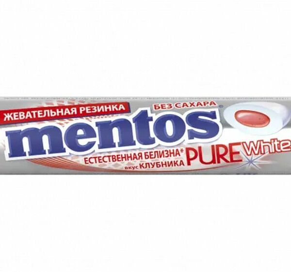 Жевательная резинка Mentos Pure White Клубника, 15.5г