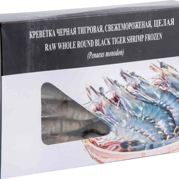 Креветки тигровые свежемороженые чёрные целые 21/30 1 кг