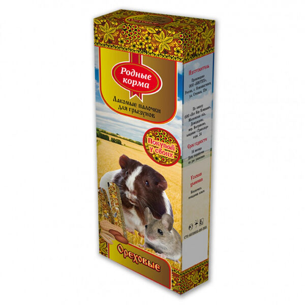 Лакомые палочки Родные Корма для грызунов, ореховые 90г