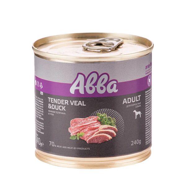 Adult Консервы для взрослых собак всех пород, нежная телятина и утка, 240 гр.
