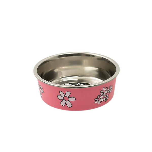 Миска металлическая с цветами тяжелое прорезиненное дно 12см