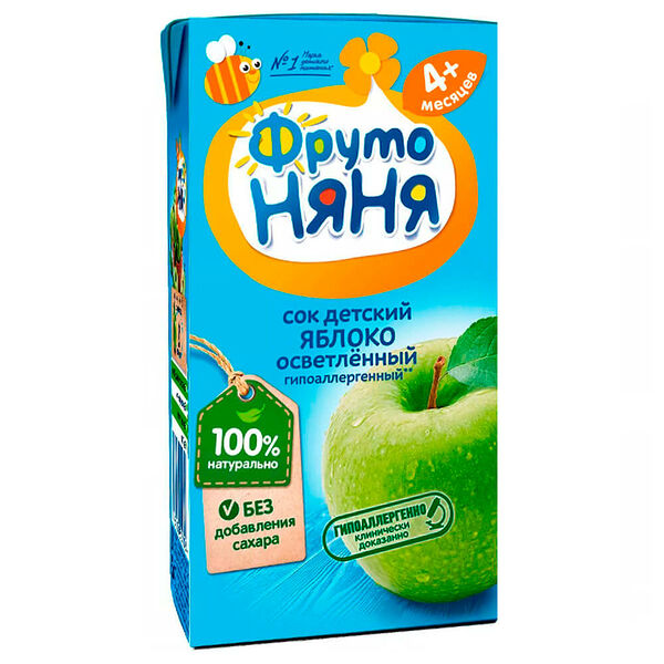 Сок ФрутоНяня 200мл яблоко осветленный гипоаллергенный с 4 месяцев