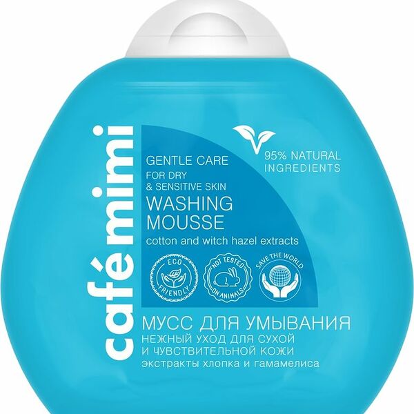Мусс для умывания Нежный уход для сухой и чувствительной кожи Cafe mimi экстракты хлопка и гамамелиса