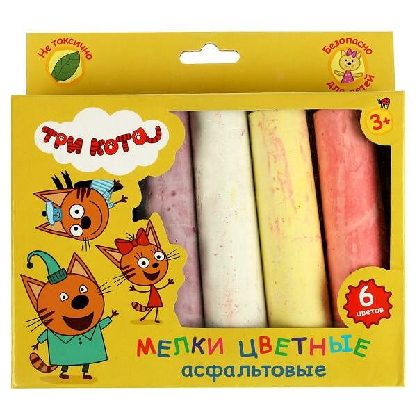 Мелки цветные для творчества Три Кота 6 цв асфальтовые