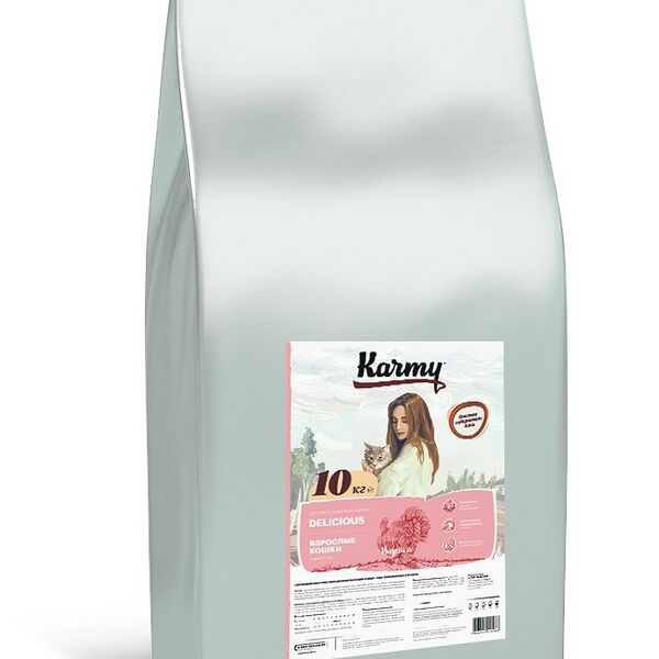 Karmy Delicious сухой корм для взрослых кошек привередливых в питании Индейка 10 кг