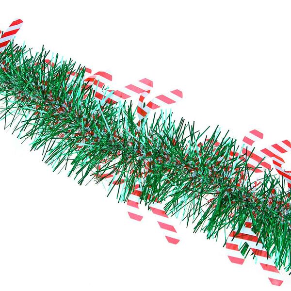 Сноу бум мишура зеленая с декоративными элементами, пвх, 9x200см