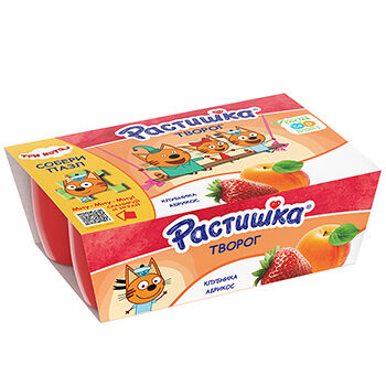 Творог Растишка клубника-абрикос 3.5%, дизайн упаковки в ассортименте, 6×45 г