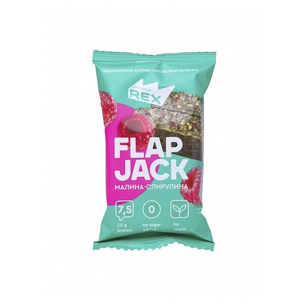 ProteinRex протеиновое овсяное печенье FlapJack Малина-Спирулина (без сахара) 60г