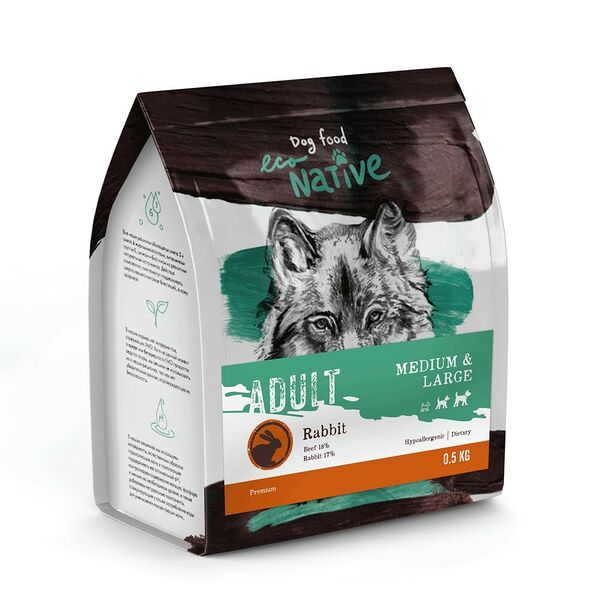 Корм для собак ECONATIVE Premium для средних и крупных пород, кролик сух. 500г