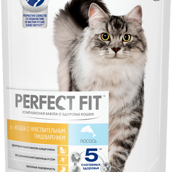 Сухой корм для кошек Perfect Fit полнорационный с чувствительным пищеварением С лососем