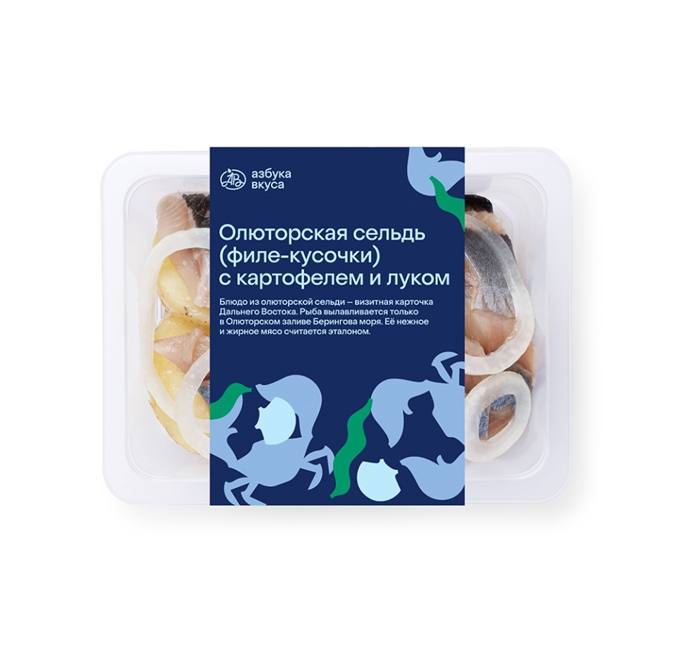 

Олюторская сельдь (тихоокеанская филе-кусочки) с картофелем и луком «Уже готово» 180г, Россия