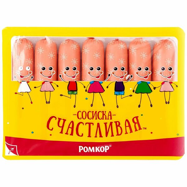 Сосиски Ромкор Счастливая сосиска вареная категории Б 315г