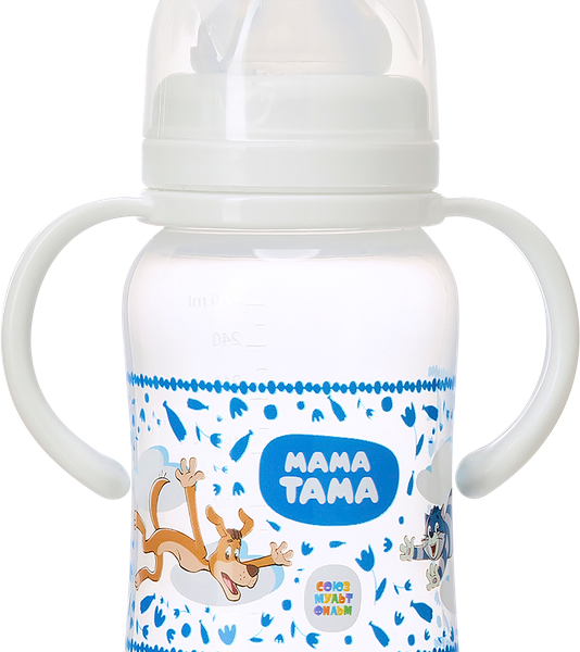 Бутылочка Мама Тама РР с широким горлышком с силиконовой соской, 3 мес+