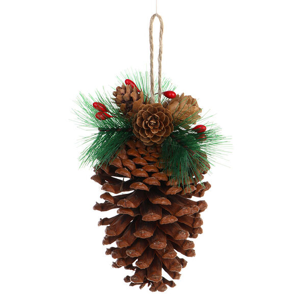 Сноу бум подвеска шишка с хвойным декором, 15x10см