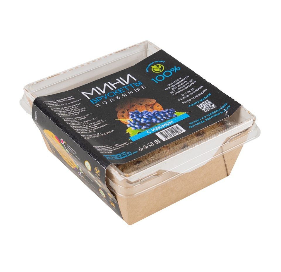 

Мини-брускетты протеиновые полбяные с изюмом, ZbreadD, 90 г, Россия