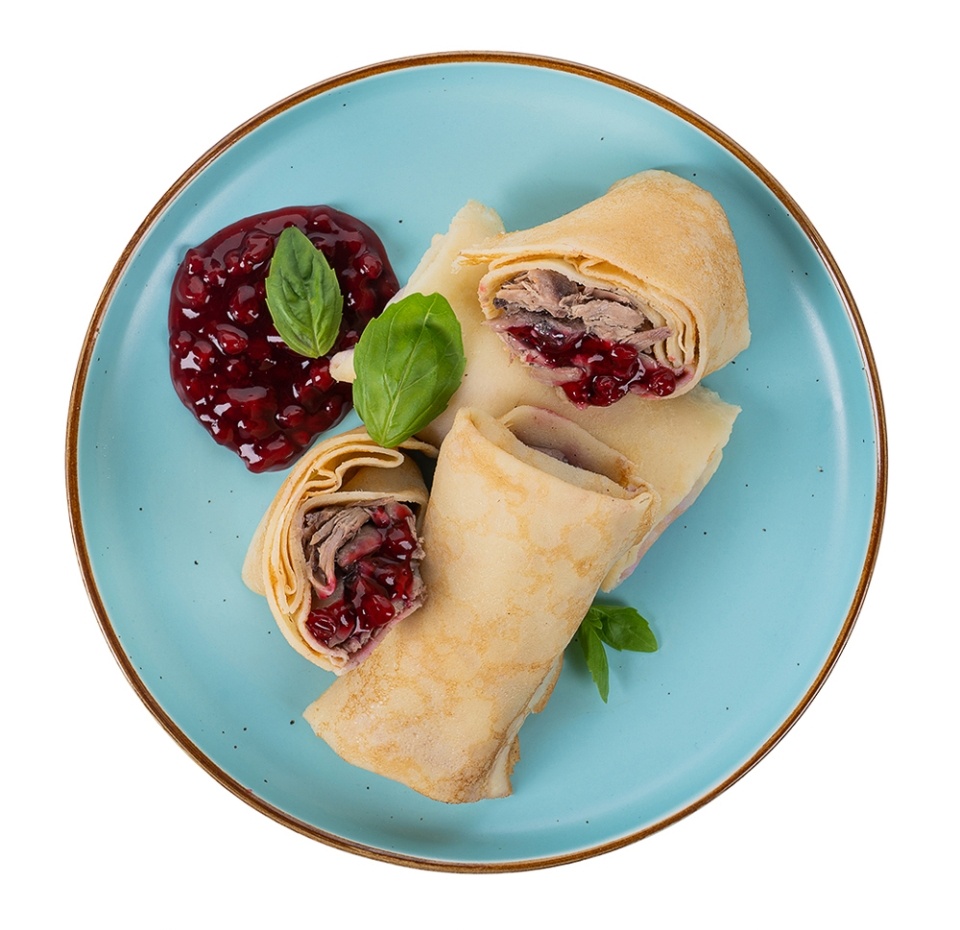 

Блинчики с уткой в красном вине и брусникой от бренд-шефа АВ, Россия