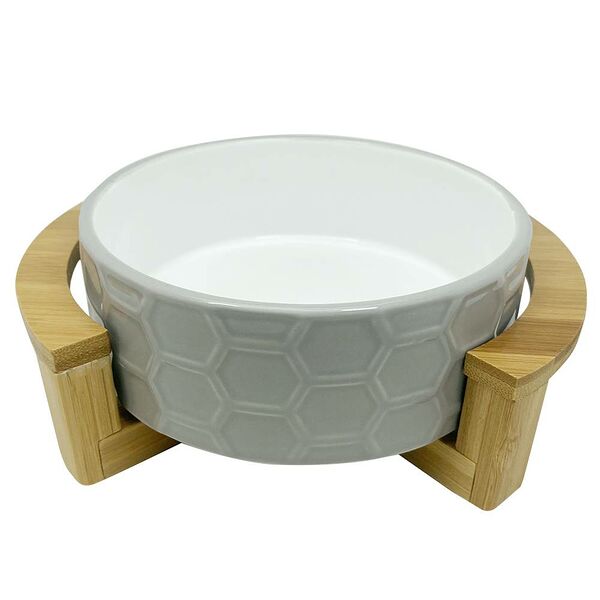 Миска для животных FOXIE Rhombus Bamboo Bowl серая керамическая на подставке 15,5х15,5х4,5см