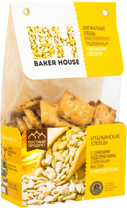 

Хлебцы итальянские Baker House с семенами подсолнечника оливковым маслом и морской солью 250 г
