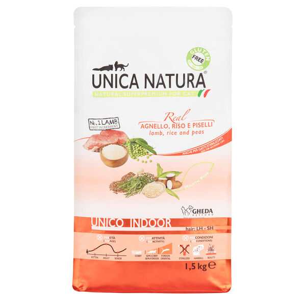 Indoor сухой корм UNICA для кошек с ягненком, рисом и горохом