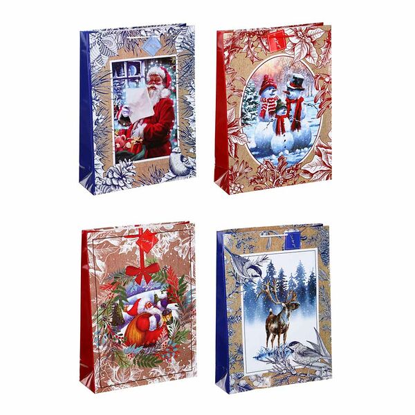 Сноу бум пакет подарочный бумажный, с ламинированным нанесением, 32х44х11 см, 4 дизайна