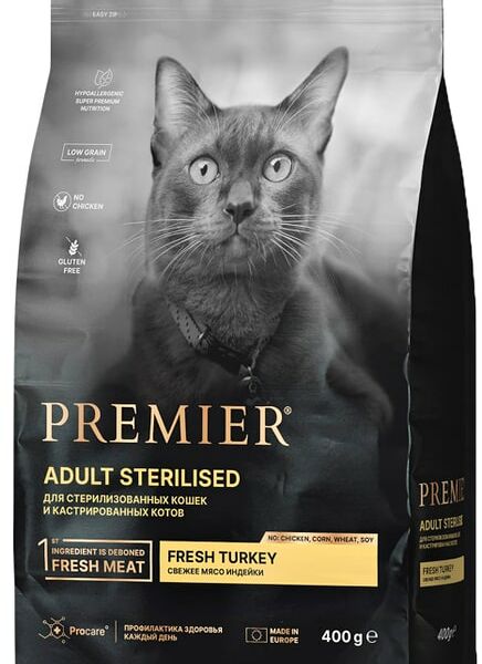 Сухой корм для кошек Premier Cat Turkey Sterilised Свежее мясо индейки 400г