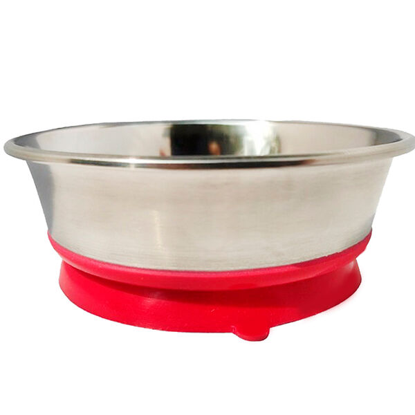 HOMEPET Premium Миска для животных металлическая на красной силиконовой подставке с присоской 0,25л