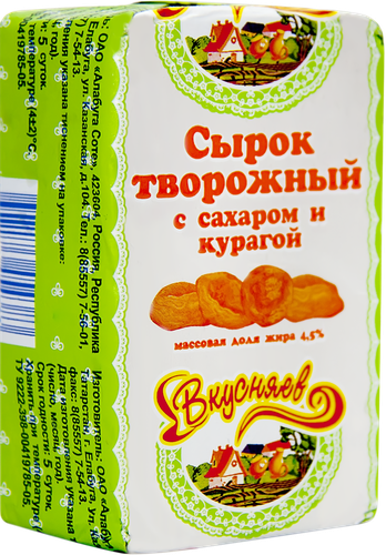 

Сырок творожный Вкусняев с курагой 4.5% без змж 100 г