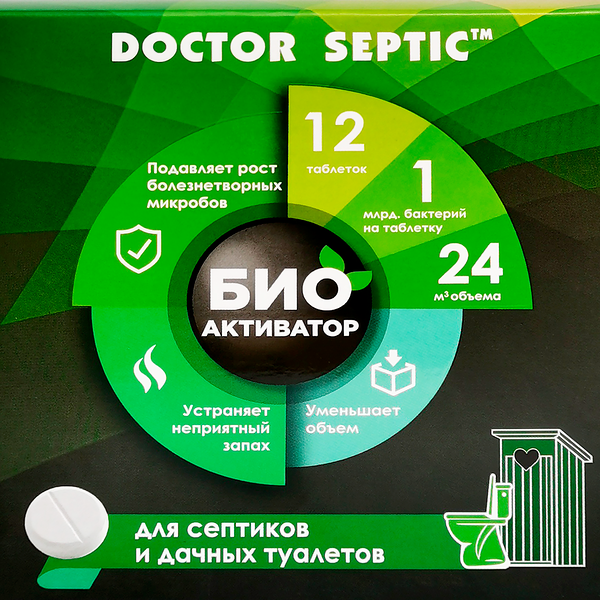 Биоактиватор для дачных туалетов и септиков DOCTOR SEPTIC в таблетках, 12шт