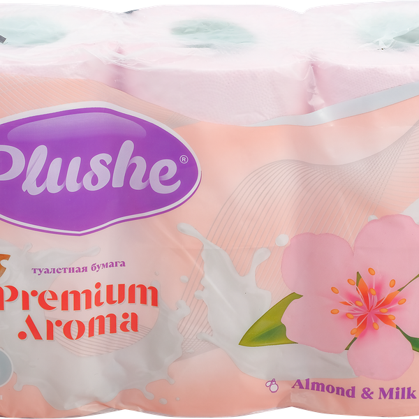 Бумага туалетная PLUSHE Premium Aroma Миндальное молочко 3-слоя, 6шт