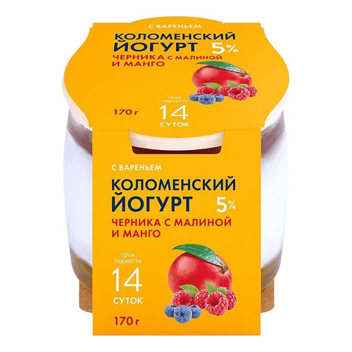 Йогурт Коломенский с черникой и малиной, манго 5%