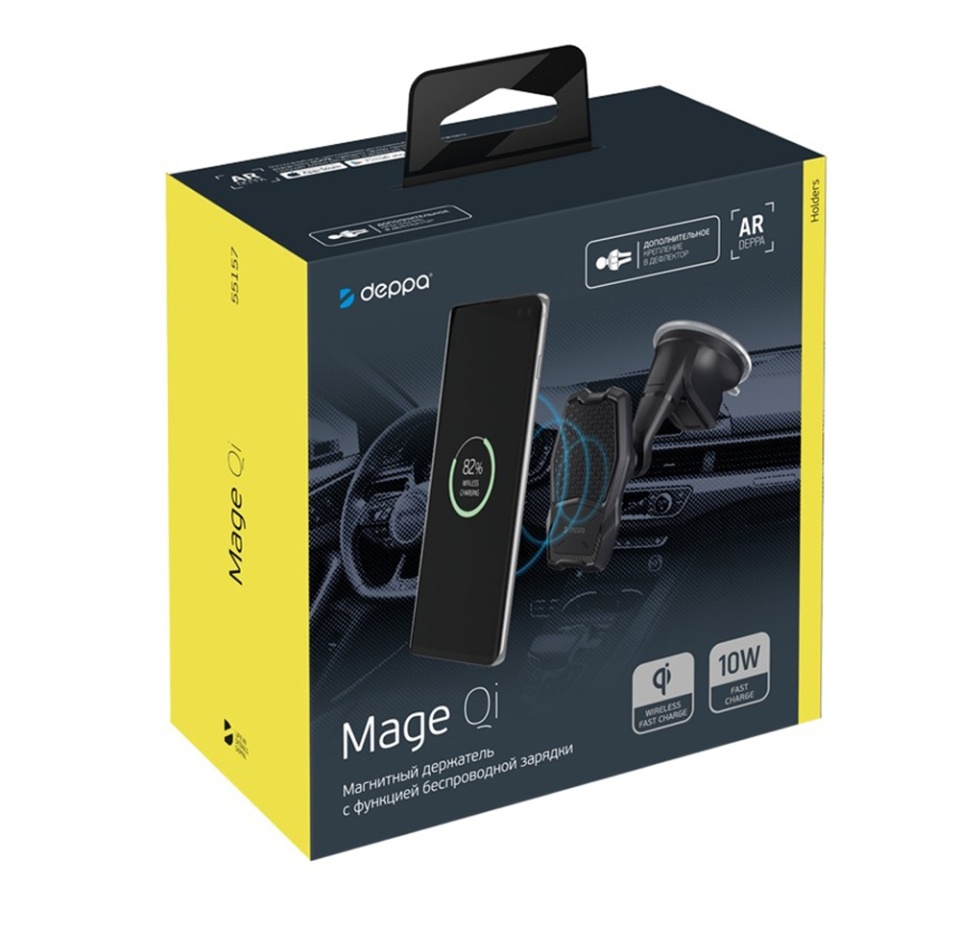 

Автомобильный держатель Deppa Mage Qi магнитный для смартфонов черный