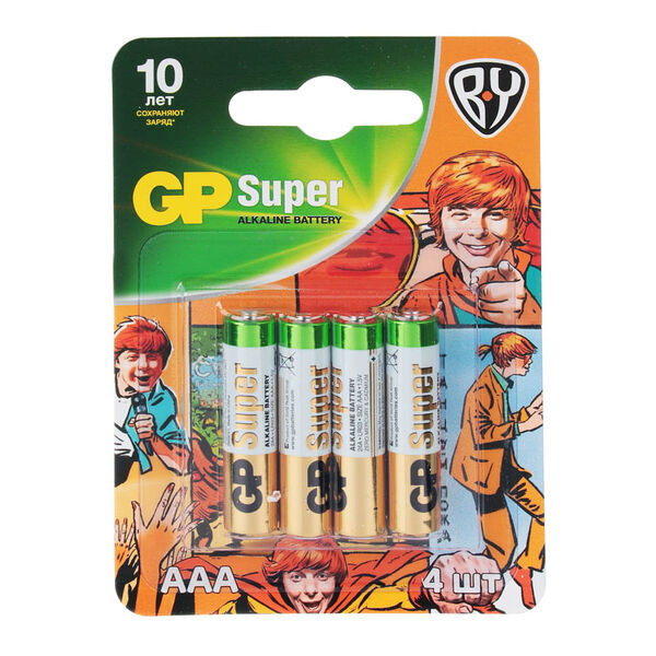 Gp super рыжий батарейки 4 шт, тип ааa, 24agm-2cr4, bl