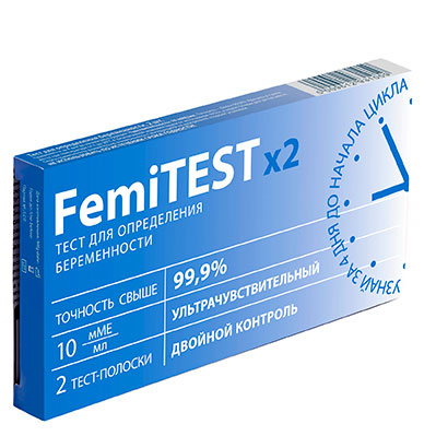 

Тест на беременность Femitest Двойной контроль ультрачувствительный 2 шт.