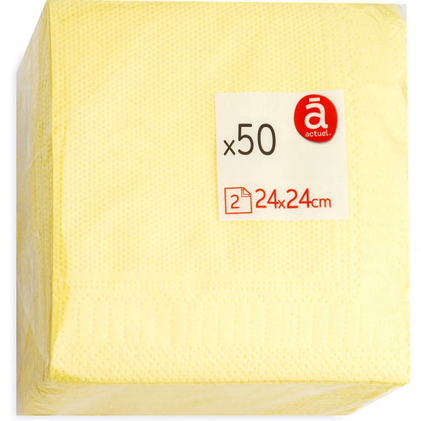 Салфетки бумажные Actuel 2-слойные светло-желтые, 50 шт
