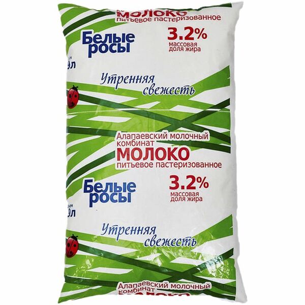 Молоко Белые росы пастеризованное 3,2% 0.9л