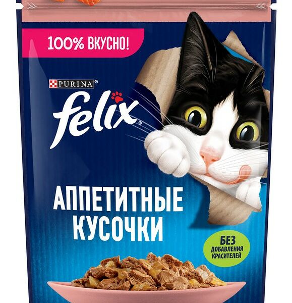 Felix Аппетитные кусочки пауч для кошек (кусочки в желе) Лосось, 75 г.