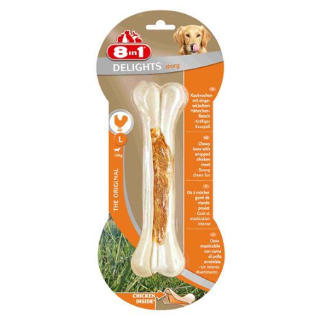 8 in1 Delights Strong L косточка сверхпрочная с куриным мясом для крупных собак 21 см, курица, 1 шт.
