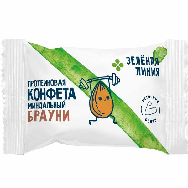 Конфета протеиновая Миндальный Брауни Зелёная Линия, 30г