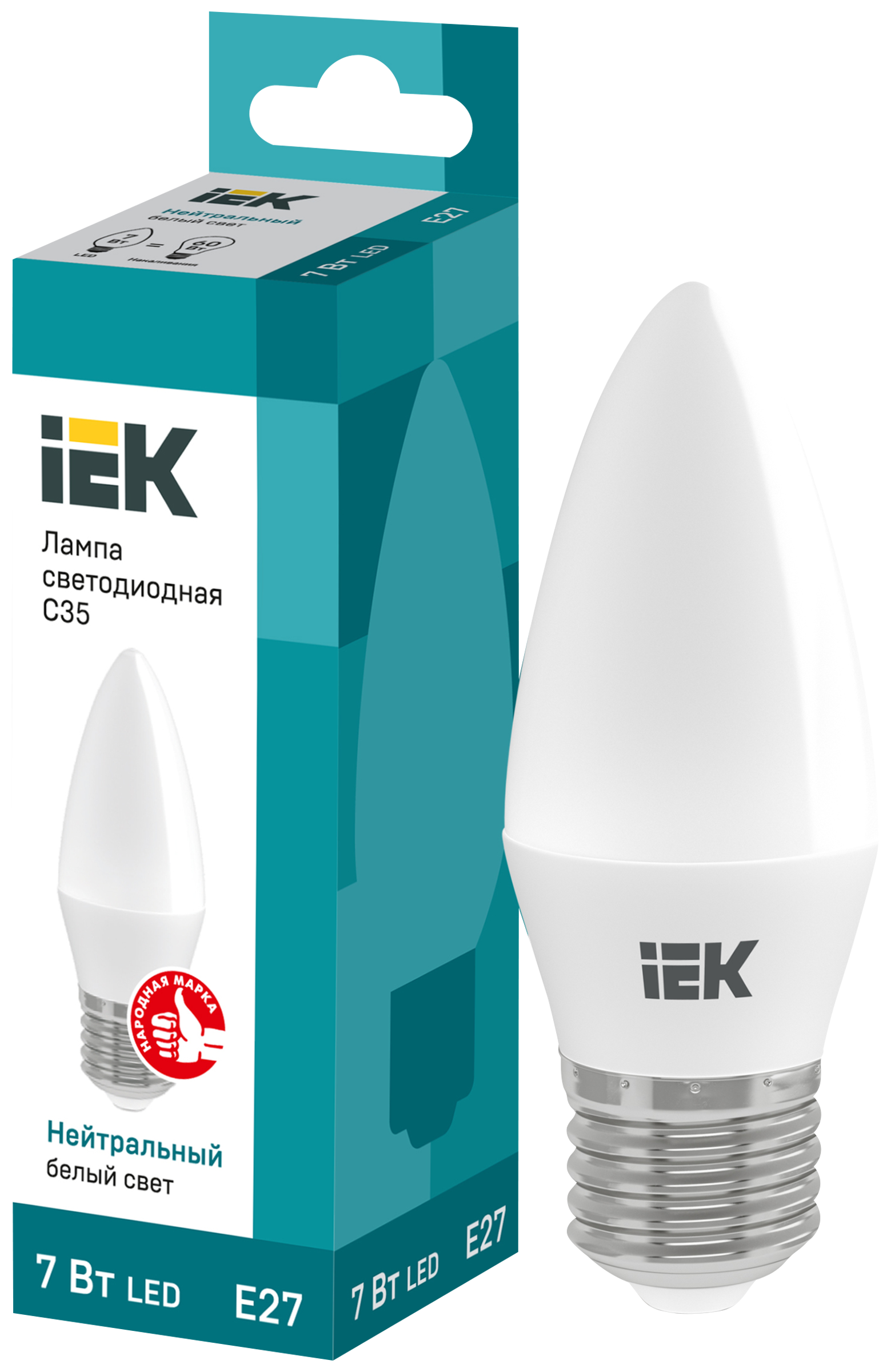 

Лампа светодиодная IEK LED C35, 7Вт, 230В, 4000К, E27, свеча