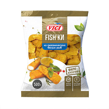 Наггетсы Vici Fishки из минтая филе-кусочки в золотистой корочке обжаренные замороженные, 500г